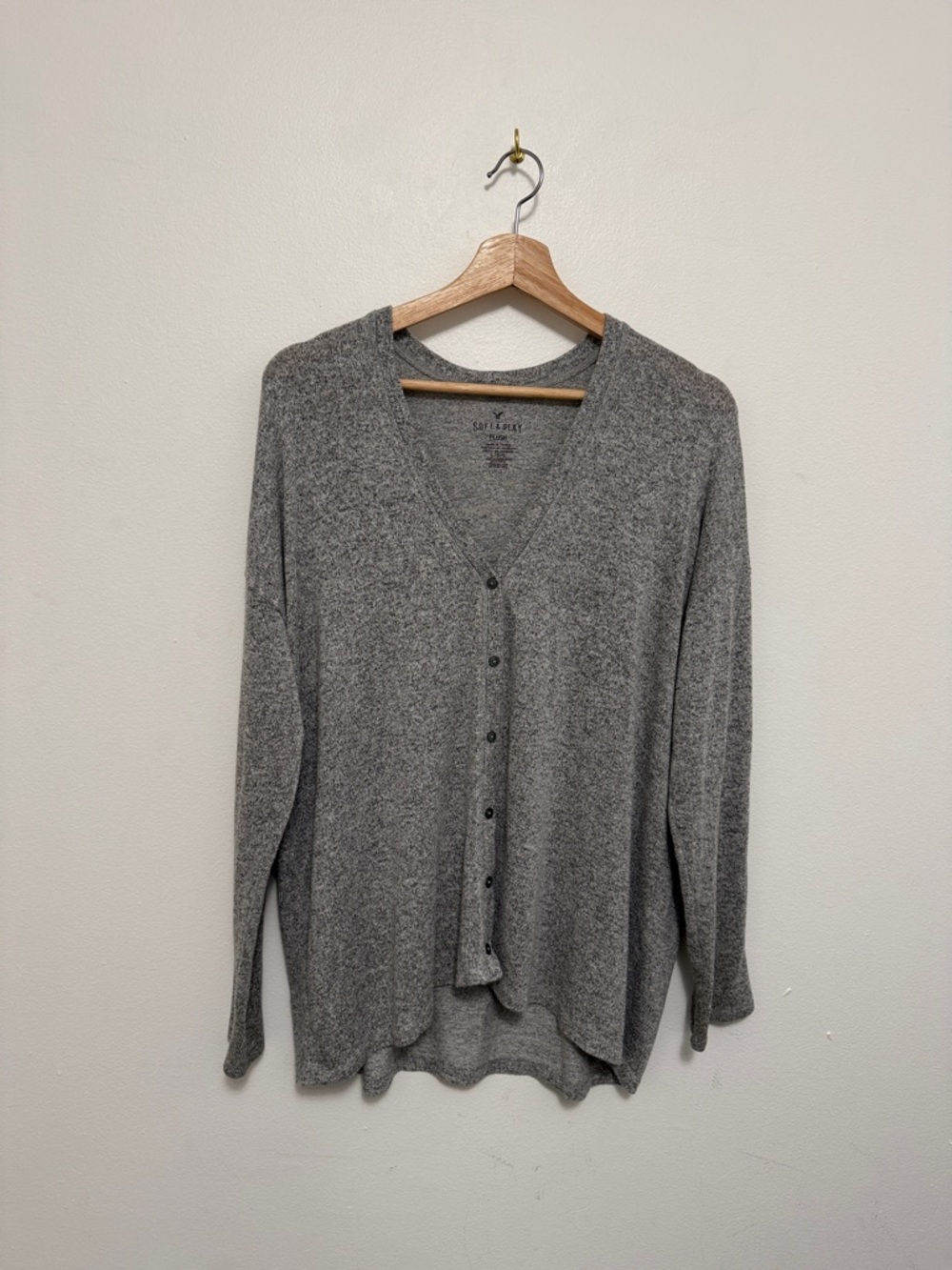 American Eagle Soft & Sexy Plush Gray V-Neck Cardigan